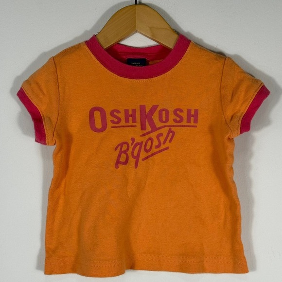 OshKosh B'gosh Other - Vintage OshKosh B'gosh Toddler Girls Orange Pink Ringer Logo T-Shirt 1T